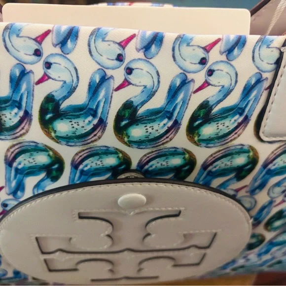 Tory Burch NWT Blue Swan Printed Ella Tote - Picture 2 of 13